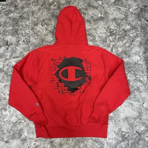 Champion Reverse Weave Hoodie Sweatshirt Large Red Eagle Fang Cobra Kai Karate - Picture 2 of 8